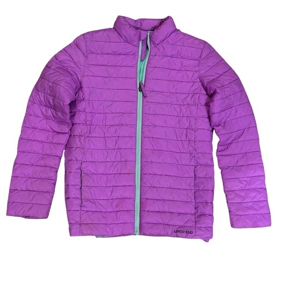 Lands' End Girls Large Purple Nylon Quilted Puffer Full Zip Jacket 14 16 - Picture 1 of 5